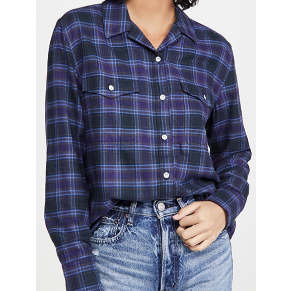 Rag & Bone/JEAN May Long Sleeve Blue Plaid Flannel - Picture 2 of 3